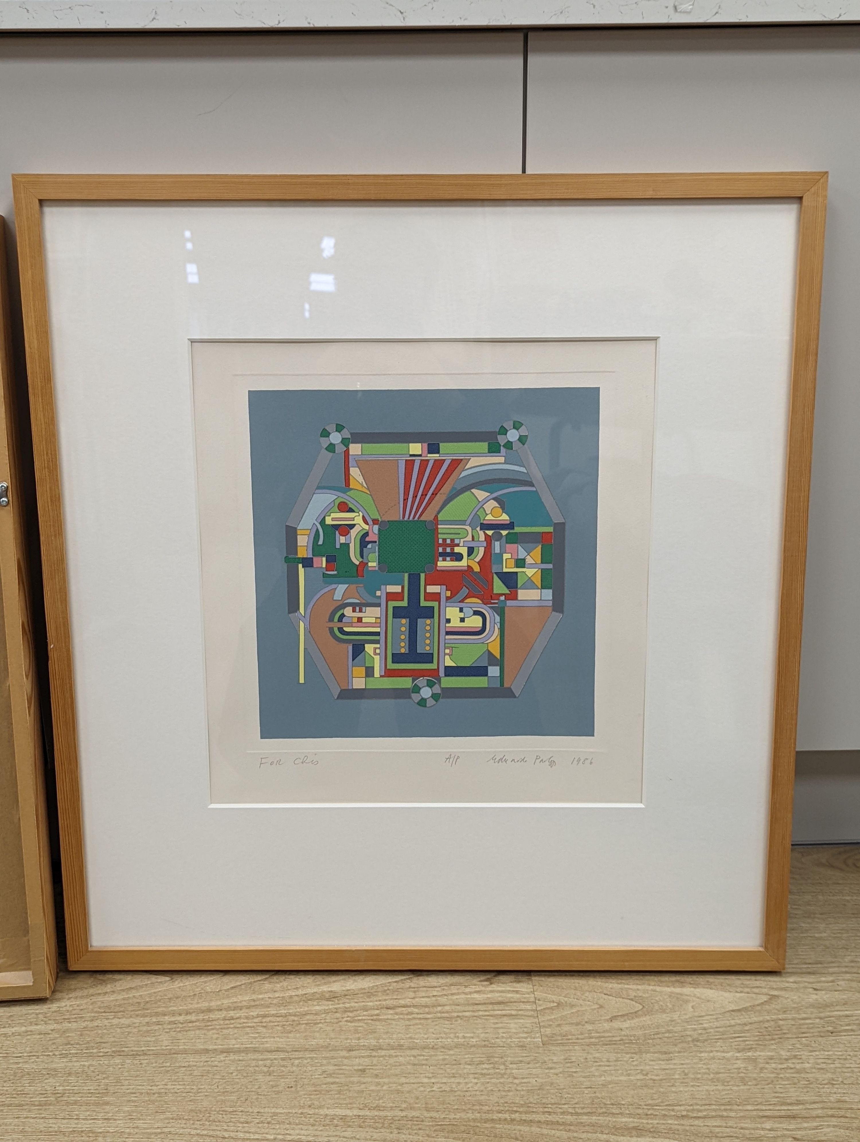 Eduardo Paolozzi (1924-2005), screenprint, Untitled, signed and dated 1986, Goldmark Gallery label verso, 44 x 42cm